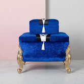 Coffre de mariage en velours figuré pour marié, 2 Ceyiz, bleu